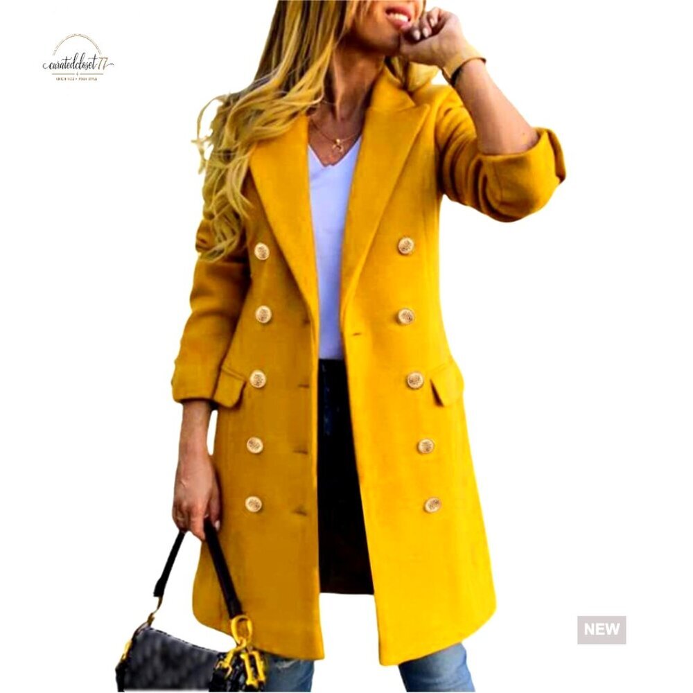 Wool Blend Peacoat Trench Coat Double Breasted Knee Length Fall Winter